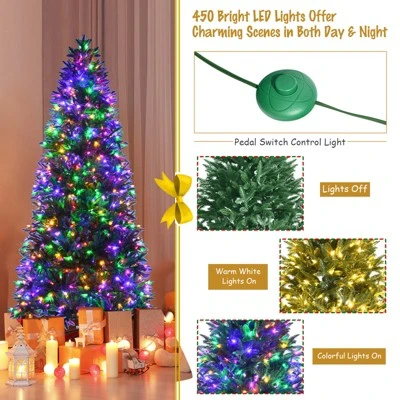 Tangkula Pre-Lit Christmas Tree Artificial Xmas Tree W/ Replaceable Dual Color LED Lights 6 Tangkula Pre-Lit Christmas Tree Artificial Xmas Tree W/ Replaceable Dual Color LED Lights - Image 4