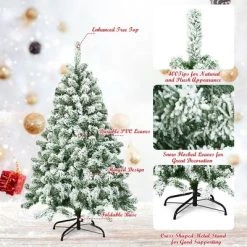 Costway 4.5FT Snow Flocked Artificial Christmas Tree Hinged w/400 Tips and Foldable Base -Northlight Christmas Store GUEST af1387f4 b042 4034 9f31 413874094a63 1