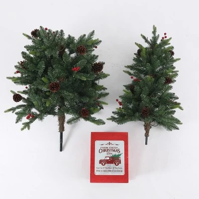 LuxenHome 5Ft Pre-Lit LED Artificial Slim Pine Christmas Tree with Pine Cones, Berries, and Red Wood Planter 6 LuxenHome 5Ft Pre-Lit LED Artificial Slim Pine Christmas Tree with Pine Cones, Berries, and Red Wood Planter - Image 4