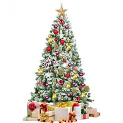 Tangkula Artificial Hinged Christmas Pines Tree Snow Flocked Decoration Tree -Northlight Christmas Store GUEST b187eb86 5302 4b77 aed5 162a8456d585