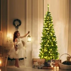 Costway 6.5ft Pre-Lit Hinged Pencil Christmas Tree 250 White Lights -Northlight Christmas Store GUEST b18cbe40 e934 40ac 8d2a 68528e7a4e18