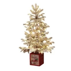 LuxenHome 4Ft Pre-Lit LED Artificial Flocked Fir Christmas Tree with Red Wood Square Planter -Northlight Christmas Store GUEST b3324190 c37b 4e3a 8621 11e97fdfa632
