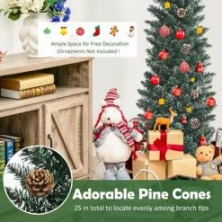 Tangkula 5/6/7FT Slim Pencil Tree Snowy Artificial Christmas Tree with 214/267/351 PVC Branch Tips & 25/31/41 Pine Cones Full Holiday Decoration Tree for Xmas -Northlight Christmas Store GUEST b4600245 3dbb 4d24 aaaf 7b4f5f8cac22