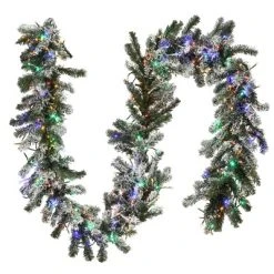 National Tree Company Pre-Lit Artificial Christmas Garland, Green, Snowy Green, White Lights, With Frosted Branches, Plug In,9 Feet
