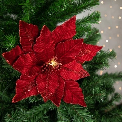 Northlight 20" Lighted Red Velvet Poinsettia Christmas Stem Spray 3 Northlight 20" Lighted Red Velvet Poinsettia Christmas Stem Spray