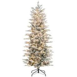 HOMCOM Prelit Artificial Christmas Tree Holiday Decoration with Snow Flocked Branches, Warm Yellow Clear Lights, Auto Open, Extra Bulb -Northlight Christmas Store GUEST b55bd4ca d46a 48bc 90d9 adb9cbd56999