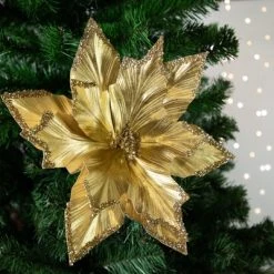 Northlight 24" Metallic Gold Sequin Poinsettia Christmas Stem Spray