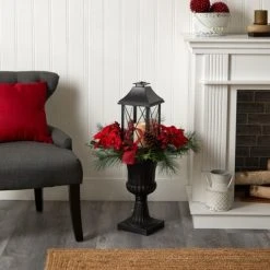 Nearly Natural 33-in Holiday Christmas Berries and Poinsettia with Large Lantern and Included LED Candle Set in a Decorative Urn Porch Decor -Northlight Christmas Store GUEST b6efe2c3 2a31 419b ab9f 0c42c3cdf075