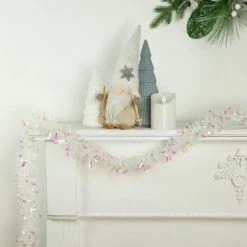 Northlight 12' x 3" Iridescent and Snowblush Wide Cut Tinsel Christmas Garland - Unlit