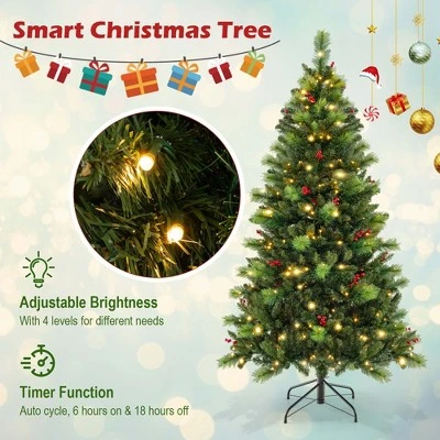 Costway 6FT/7FT/8FT Pre-Lit Artificial Christmas Tree 9 Lighting Modes with 300/400/500 LED Lights & Timer 7 Costway 6FT/7FT/8FT Pre-Lit Artificial Christmas Tree 9 Lighting Modes with 300/400/500 LED Lights & Timer - Image 5