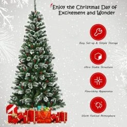 Costway 8 ft Snow Flocked Artificial Christmas Hinged Tree w/ Pine Needles & Red Berries -Northlight Christmas Store GUEST b7d069b4 c7ae 458d 879c 5fe2eb018a0f