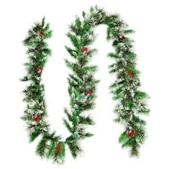 Costway 9ft Pre-lit Christmas Garland w/ Snow Flocked Tips Red Berries 50 Lights & Timer -Northlight Christmas Store GUEST b832a78c 7a8d 4d15 8540 b3dac33c56e0