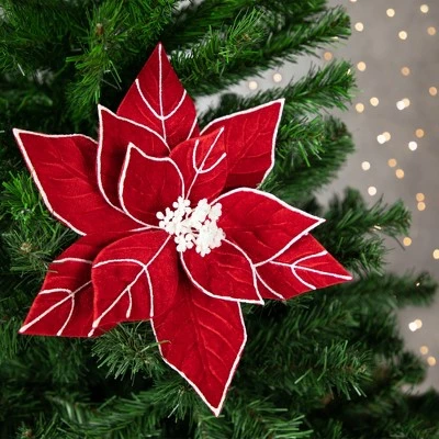 Northlight 20" Red and White Velvet Glittered Poinsettia Christmas Stem Spray 3 Northlight 20" Red and White Velvet Glittered Poinsettia Christmas Stem Spray