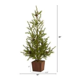 28in Nearly Natural Unlit Alpine Artificial Christmas Tree with Pinecones in Wood Planter