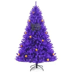 Tangkula Artificial Purple Christmas Tree, Prelit Purple Halloween Tree w/ Orange LED Lights & Pumpkin Ornaments -Northlight Christmas Store GUEST b895151b a2b3 405a 9521 d3e3c33de6b6