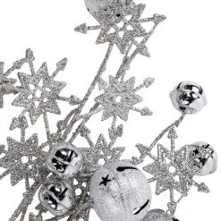 Northlight 34" Silver Jingle Bells and Glitter Snowflakes Artificial Christmas Spray