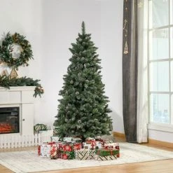 HOMCOM Artificial Snow Dipped Christmas Tree with Pinecones, Holiday Home Indoor Decoration with Foldable Feet