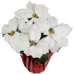 Northlight 14.5" White Artificial Christmas Poinsettia with Red Wrapped Base -Northlight Christmas Store GUEST b90db057 65d5 493c 9476 f2cded499663