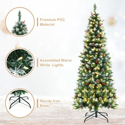 Tangkula 5ft Pre-lit Artificial Christmas Tree Slim Artificial Xmas Tree w/ 250 Replaceable LED Lights & 408 Branch Tips 3 Tangkula 5ft Pre-lit Artificial Christmas Tree Slim Artificial Xmas Tree w/ 250 Replaceable LED Lights & 408 Branch Tips