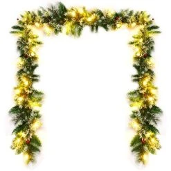 Costway 9ft Pre-lit Christmas Garland w/ Snow Flocked Tips Red Berries 50 Lights & Timer -Northlight Christmas Store GUEST b9dd178f 6988 4caa 8752 0a3283b883c3
