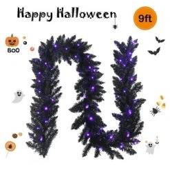 Costway 9ft Pre-lit Christmas Halloween Garland Black w/ 50 Purple LED Lights -Northlight Christmas Store GUEST ba032631 ea21 447a 8b06 2b7e197009e6