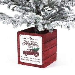 LuxenHome 4Ft Pre-Lit LED Artificial Flocked Fir Christmas Tree with Red Wood Square Planter -Northlight Christmas Store GUEST ba7d005b 0be4 4a2d 86d7 c44831b86c58