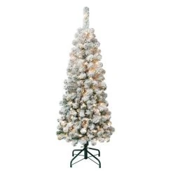 National Tree Company First Traditions Pre-Lit Pencil Slim Flocked Acacia Hinged Artificial Christmas Tree Clear Lights -Northlight Christmas Store GUEST bad7381c 1fdc 4bf5 bae8 ff1ac6e05671