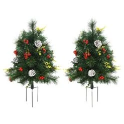 HOMCOM 22.5in Christmas Tree 2-Pack Outdoor Pre-Lit Artificial Pine Cordless with 24 Warm White Lights and Stakes -Northlight Christmas Store GUEST bb097dc0 3abf 4e40 bd38 73f1ba191db9