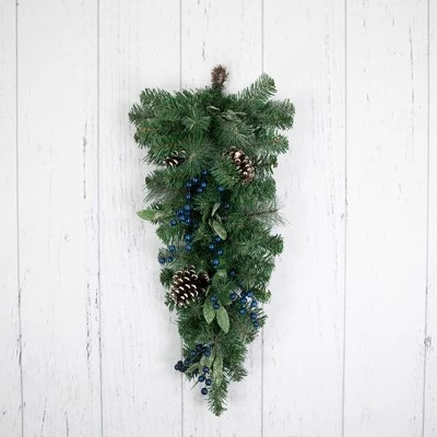Northlight 28" Mixed Pine and Blueberries Artificial Christmas Teardrop Swag - Unlit 8 Northlight 28" Mixed Pine and Blueberries Artificial Christmas Teardrop Swag - Unlit - Image 6