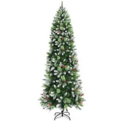 Costway 5ft6ft7.5ft Unlit Snowy Hinged Artificial Christmas Pencil Tree w/ Red Berries -Northlight Christmas Store GUEST bc5447db 918e 4bcd 8a77 6b4c4f556358