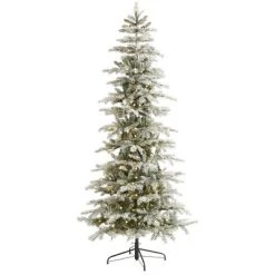 Nearly Natural 7.5’ Slim Flocked Nova Scotia Spruce Prelit LED Artificial Christmas Tree