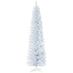 HOMCOM 82.75" Snow Flocked Artificial Pencil Christmas Tree, Slim Xmas Tree with Realistic Branches and Plastic Base Stand for Indoor Decoration -Northlight Christmas Store GUEST bce3c6cf 21ec 4735 a5b0 c8e5186fc3b2