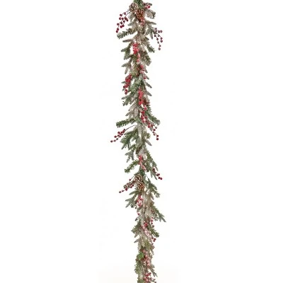 HGTV Home Collection 9ft Pre Lit Artificial Christmas Garland, Snow-dusted Branch Tips, Decorated with Pinecones, Berries, and Bow 5 HGTV Home Collection 9ft Pre Lit Artificial Christmas Garland, Snow-dusted Branch Tips, Decorated with Pinecones, Berries, and Bow - Image 3