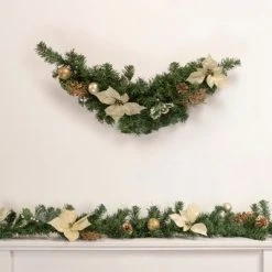 Northlight 32" Gold Poinsettia and Pinecone Artificial Christmas Swag, Unlit