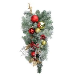 Northlight 24" Unlit Red/Gold Flocked Artificial Christmas Teardrop Swag