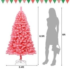 Costway 6.5ft Snow Flocked Hinged Artificial Christmas Tree w/ Metal Stand Pink 13 Costway 6.5ft Snow Flocked Hinged Artificial Christmas Tree w/ Metal Stand Pink -Northlight Christmas Store GUEST bddd98cb b1ae 45ed 8def bfb1e47a9e6a