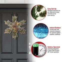 National Tree Company Pre-Lit Artificial Christmas Hanging Snowflake, Green, Glittery Bristle Pine, with Pine Cones, Frosted Branches,18 Inches -Northlight Christmas Store GUEST be874530 cd84 4f36 bb26 788d52f2f50e