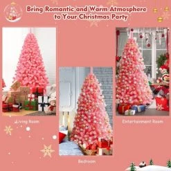 Costway 7.5ft Snow Flocked Hinged Artificial Christmas Tree w/ Metal Stand Pink -Northlight Christmas Store GUEST beca8cf0 8e42 4303 bece 1d0689870dec