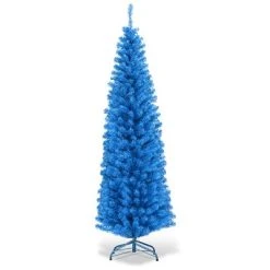 Tangkula 6FT Blue Tinsel Artificial Pencil Christmas Tree w/ Sturdy Metal Stand Seasonal Holiday Decoration for Home, Party -Northlight Christmas Store GUEST bfcc63ad 5734 49af aa6c 334a3ae83281
