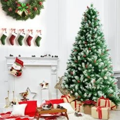 Costway 8ft Unlit Hinged Artificial Christmas Tree w/ Snow Flocked Tips and Red Berries -Northlight Christmas Store GUEST c01856b5 2f23 4eac 97c7 608cb56500cc