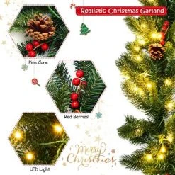Costway 9Ft Pre-lit Artificial Christmas Garland Red Berries w/ 100 LED Lights & Timer -Northlight Christmas Store GUEST c037d977 1853 43be 9da7 043ffb880984