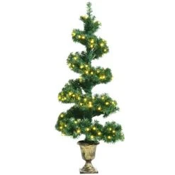 Tangkula Pre-Lit Lifelike Spiral Christmas Tree Topiary Artificial Xmas Tree W/ 150 LED Lights