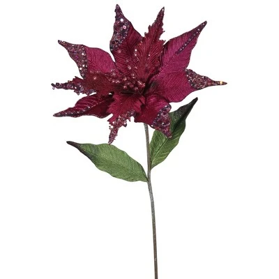 Vickerman 26", 12" Flower Velvet Poinsettia Aritificial Christmas Pick 9 Vickerman 26", 12" Flower Velvet Poinsettia Aritificial Christmas Pick - Image 7