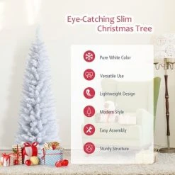 Costway 5ft Unlit Artificial Slim Pencil Christmas Tree with Metal Stand White -Northlight Christmas Store GUEST c1e7cb90 5b29 487f 92cc 4366600b70e3