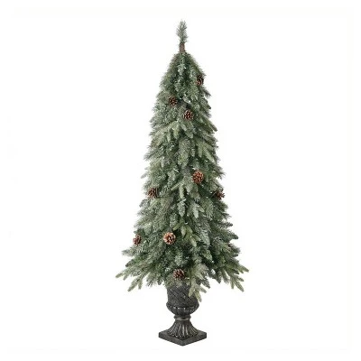 Home Heritage Entryway Potted Pine PVC Pre-Lit Artificial Christmas Tree with Warm White LED Lights and Potted Base 5 Home Heritage Entryway Potted Pine PVC Pre-Lit Artificial Christmas Tree with Warm White LED Lights and Potted Base - Image 3
