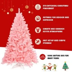 Costway 6Ft Hinged Artificial Christmas Tree Full Fir Tree New PVC w/ Metal Stand Pink -Northlight Christmas Store GUEST c24232b7 974d 4429 8373 df7eaf15568e