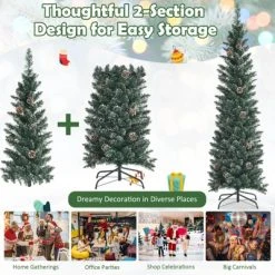 Tangkula 5/6/7FT Slim Pencil Tree Snowy Artificial Christmas Tree with 214/267/351 PVC Branch Tips & 25/31/41 Pine Cones Full Holiday Decoration Tree for Xmas -Northlight Christmas Store GUEST c2671631 17b6 4b49 9b44 9281e5675053