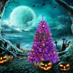 Tangkula Artificial Purple Christmas Tree, Prelit Purple Halloween Tree w/ Orange LED Lights & Pumpkin Ornaments -Northlight Christmas Store GUEST c3f65edb d2ae 4859 99f4 93cb09c47571