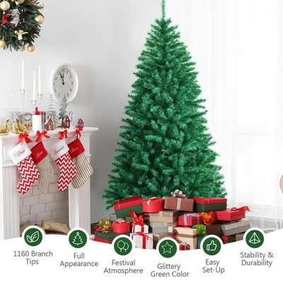 Costway 7ft Iridescent Tinsel Artificial Christmas Tree Green w/1160 Branch Tips 8 Costway 7ft Iridescent Tinsel Artificial Christmas Tree Green w/1160 Branch Tips - Image 6