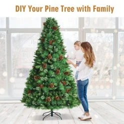 Tangkula 8ft Pre-Decorated Holiday Christmas Tree Unlit Artificial Pine Tree w/ Red Berries -Northlight Christmas Store GUEST c60b35a0 8429 44de 88d4 b3090ebc9fc6